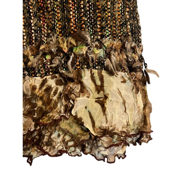 Alberto Makali brown Tweed Skirt Whiskered Boho Feather Trim 14 - Picture 2 of 8